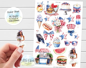 Sticker Sheet - 4th July 2 Stickers, Planner Stickers, Independence Day Stickers, USA Stickers, Scrapbook Stickers, Journal Stickers