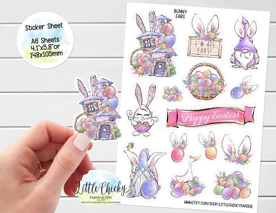 Personalised Easter Bunny Party Stickers – Sheets For Sweet Cones – Choose Matte Or Gloss, UK Made