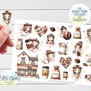 Foglio di adesivi XXL - Adesivi Coffee Fairy, Adesivi per planner, Adesivi per diario, Adesivi per album, Adesivi per caffè, Adesivi per bar