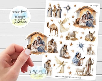 Sticker Sheet - Nativity Christmas Stickers, Planner Stickers, Scrapbook Stickers, Christmas Card Stickers, Journal Stickers