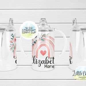 Tazza con beccuccio da 12 once con stampa a sublimazione dritta, file PNG per tazza con beccuccio da 12 once con stampa a sublimazione floreale rosa Boho Rainbow, download immediato, modello per bicchiere