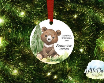 First Christmas Ornament, Bear 1st Christmas Ornament, Mein erstes Weihnachten, Woodland Animals Ornament, Custom Ornament keepsake