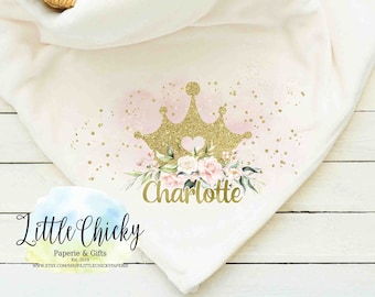 Princess Sublimation Design, Pink & Gold Princess Crown Baby Blanket Sublimation Design, Baby Sublimation Design, PNG File, Instant Download
