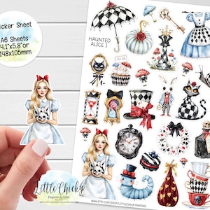 Sticker Sheet - Haunted Alice in Wonderland 1 Stickers, Halloween Planner Stickers, Halloween Stickers, Scrapbook Stickers, Journal Stickers