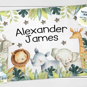 Personalized Jungle Animals Blanket, Soft Minky Baby Blanket, Baby Shower Gift, New Baby Gift, 50&quot;x60&quot; Baby Blanket, Personalized Blanket