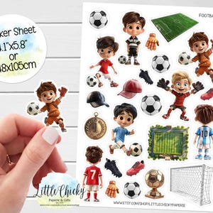 Hoja de calcomanías: calcomanías de fútbol, calcomanías de fútbol, calcomanías de álbumes de recortes, calcomanías de deportes, calcomanías de diario, calcomanías de fútbol para niños, calcomanías de fútbol para niños