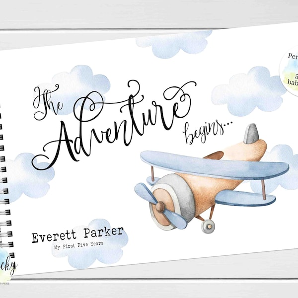 Airplane Baby Keepsake Journal, Airplane Baby Book, Milestone Stickers, First Five Years, Baby Book, Baby Shower Gift, New Baby Book