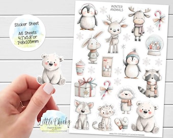 Cartela de Adesivos - Adesivos de Animais de Inverno, Adesivos para Agenda, Adesivos de Floresta, Adesivos para Scrapbook, Adesivos para Diário, Adesivos para Bebês