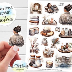 Feuille d'autocollants - Stickers hiver spa, 2e journée de spa, autocollants pour agenda, autocollants de scrapbooking, autocollants de carnet de notes, autocollants de spa, autocollants pour fabrication de cartes