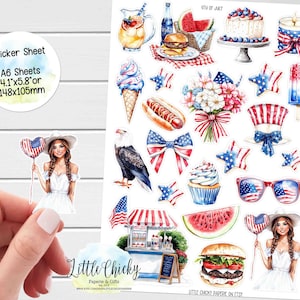Feuille d'autocollants - Stickers 1er juillet, Stickers agenda, Stickers fête de l'indépendance, Stickers États-Unis, Stickers scrapbooking, Stickers journal