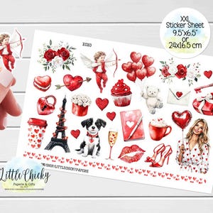 Feuille d'autocollants XXL - Stickers Saint-Valentin, Stickers Saint-Valentin XOXO, Stickers agenda, Stickers vacances, Stickers album, Stickers carnet