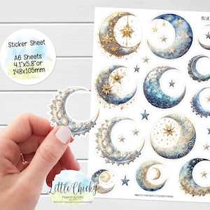 Stickervel - Blue Moon-stickers, elegante maanplannerstickers, plakboekstickers, dagboekstickers, dagboekstickers, babystickers