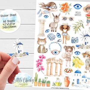 Feuille d'autocollants - Stickers Hello la Grèce, Stickers agenda, Stickers scrapbooking, Stickers journal, Stickers voyage, Stickers vacances