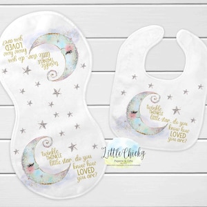 Twinkle Twinkle Little Star Bib & Burp Cloth Sublimation PNG Files, Instant Download, Do you know how loved you are, Baby Shower Gift