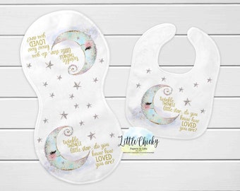 Twinkle Twinkle Little Star Bib & Burp Cloth Sublimation PNG Files, Instant Download, Do you know how loved you are, Baby Shower Gift