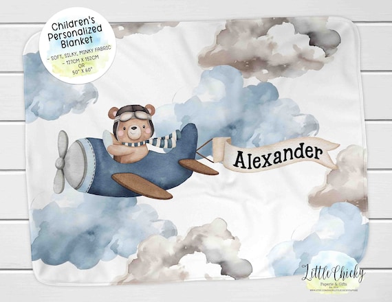 Personalized Teddy Bear Airplane Blanket Soft Minky Kids Baby Blanket Baby Shower New Baby Gift 50x60 Blanket Personalized Blanket Etsy
