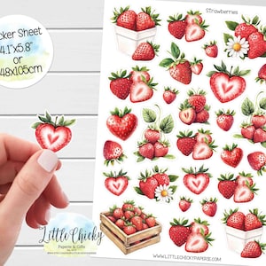 Stickervel - aardbeienstickers, plannerstickers, plakboekstickers, aardbeistickers, dagboekstickers, babystickers