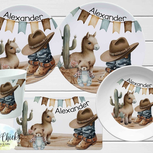 Cowboy Children's Plate set, Cowboy Boots Personalized Plate, Cup, Melamine Plate, Birthday Gift, First Birthday, Baby Gift