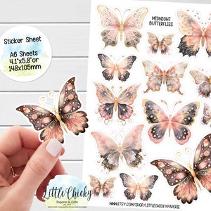 Aufkleber Bogen - Mitternacht Schmetterling Aufkleber, rosa Schmetterling Aufkleber, Planer Aufkleber, Scrapbook Aufkleber, Journal Aufkleber, Baby Aufkleber