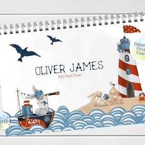 Maritimer Baby-erstes Jahr-Andenken-Kalender, Nautischer erster Jahreskalender, Meilenstein-Aufkleber, erstes Jahreskalender, Baby-Geschenk für Mädchen
