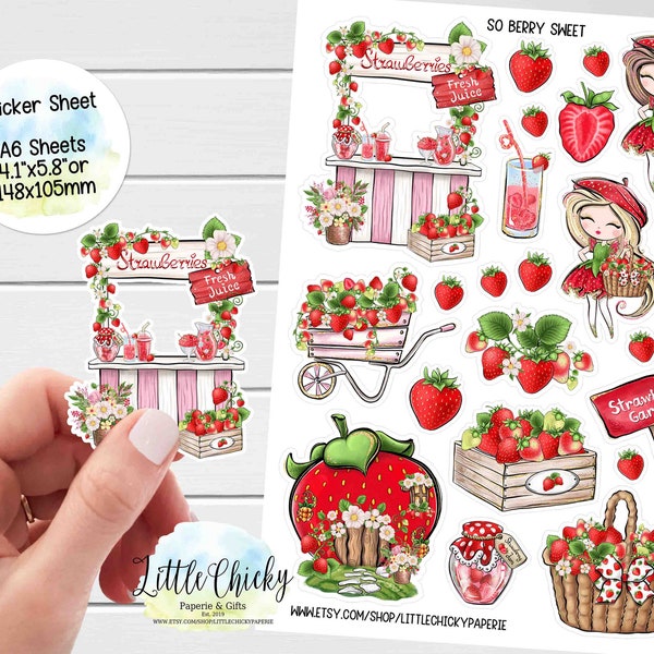 Sticker Bogen - So Berry Sweet Aufkleber, Planer Aufkleber, Scrapbook Aufkleber, Erdbeer Aufkleber, Journal Aufkleber, Baby Aufkleber
