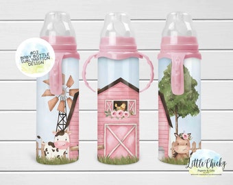 Pink Farm Animals 8oz Baby Bottle Sublimation Design, Kids, Barnyard Baby Sublimation Design, PNG File, Instant Download, Tumbler Template