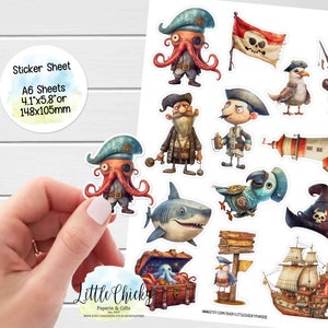 Folha de adesivos - Adesivos de pirata, adesivos de planejador, adesivos de scrapbook, adesivos de diário, adesivos de bebê, adesivos infantis, adesivos de navio pirata