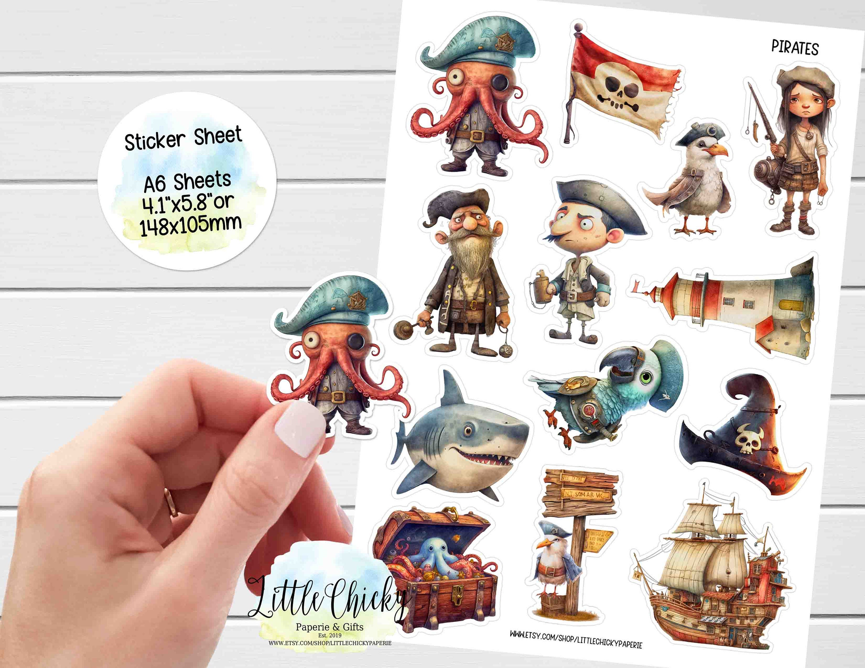 Sticker Sheet - Pirate Stickers, Planner Stickers, Scrapbook Stickers,  Journal Stickers, Baby Stickers, kid stickers, Pirate Ship Stickers
