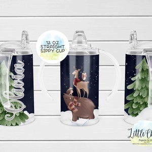 12oz dritto sublimazione sippy cup wrap, Woodland Christmas sippy cup Sublimation Design, PNG File, Instant Download, Tumbler Template
