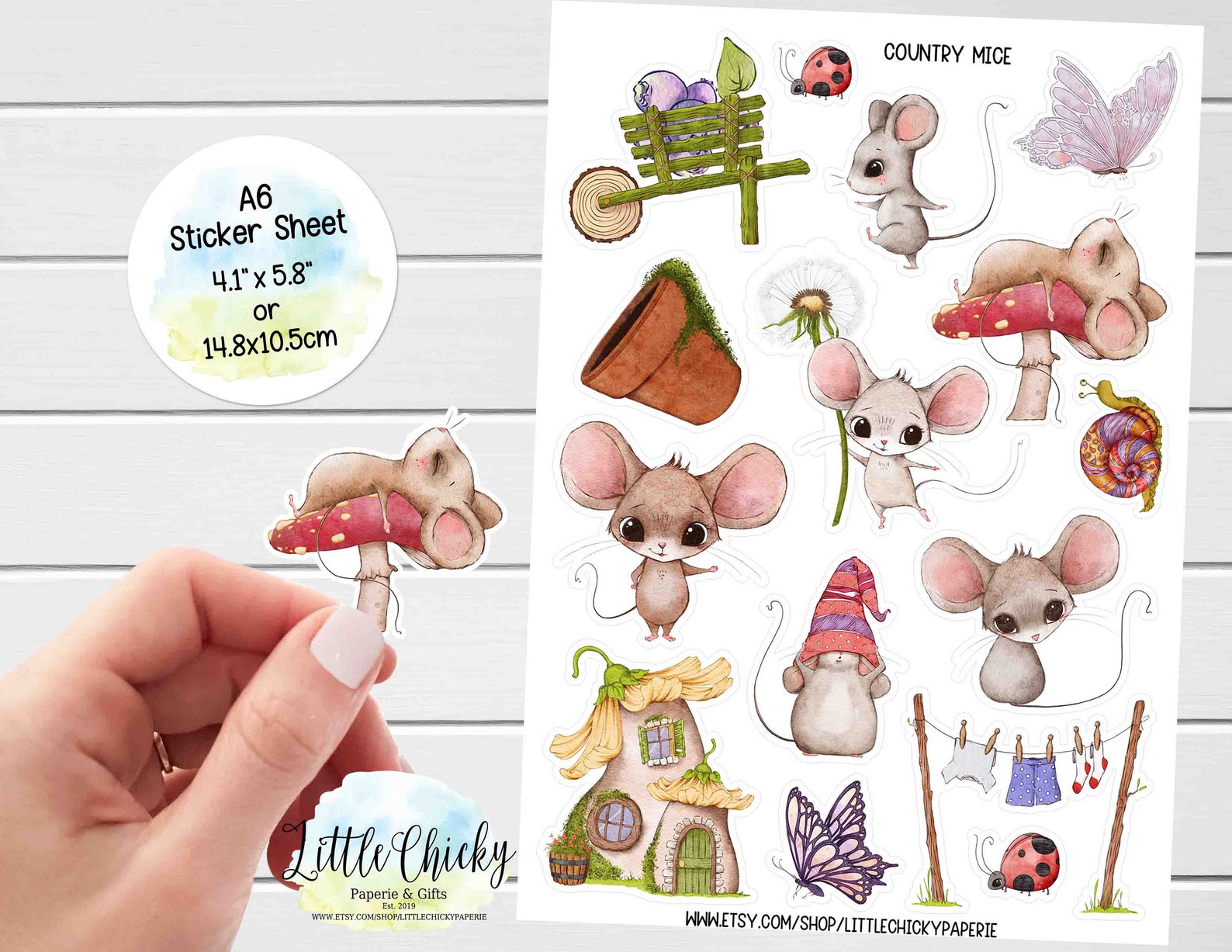 Mouse Hunter Sticker Sticker Sheet - Country Mice Stickers, Sweet Mouse Stickers, Planner ...