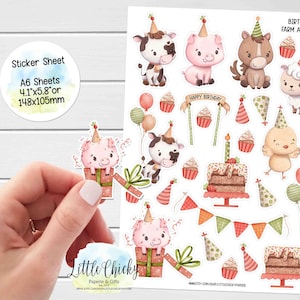 Aufkleber Bogen - Aufkleber Bogen - Geburtstag Bauernhof Aufkleber, Planner Aufkleber, Scrapbook Aufkleber, Journal Aufkleber, Journal Aufkleber, Baby Aufkleber