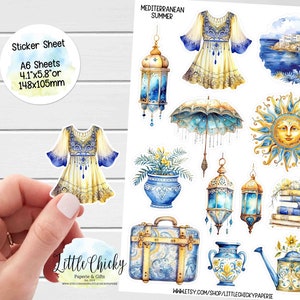 Foglio di adesivi - Adesivi per pianificatore estivo mediterraneo, Grecia, adesivi per album, adesivi per diario, adesivi da viaggio, adesivi per le vacanze