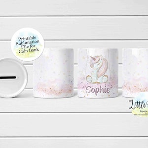 Unicorn Money Box, Purple Unicorn Coin Bank Full Wrap Sublimation Design, Instant Download, Sublimation Bank Template, Sublimation PNG
