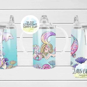 12oz dritto sublimazione sippy cup wrap, Pink Mermaid sippy cup Sublimation Design, PNG File, Instant Download, Tumbler Template