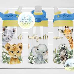 Safari Animals 12oz Kids Flip Top Sippy Cup Sublimation Design, Jungle Animals Kids Sublimation Design, Instant Download, Tumbler Template