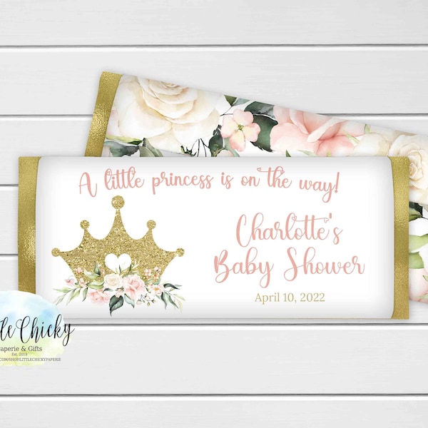 Pink and Gold Crown Princess Baby Shower Candy Bar Wrapper, Printable Candy Bar Wrapper, Digital Download, Girl Baby Shower, Baby Shower