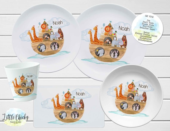 Set di piatti per bambini dell'Arca di Noè, Piatto personalizzato dell'Arca  di Noè, Coppa, Piatto di melamina, Regalo di battesimo, Regalo di  compleanno, Primo compleanno, Regalo per bambini -  Italia