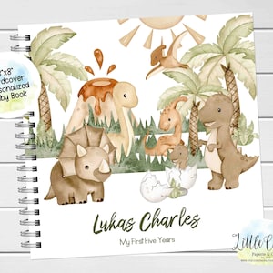Dinosaur Baby Keepsake Journal, Personalized Dinosaur Baby Book, Milestone Stickers, First Five Years, Neutral Baby Book, Baby Shower Gift