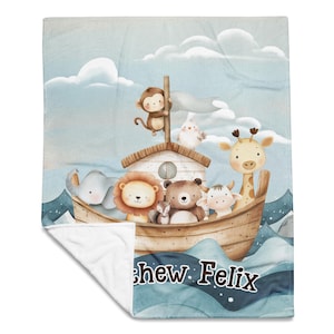 Personalized Noah&#39;s Ark Blanket, Noah&#39;s Ark Blanket, Soft Minky Baby Blanket, Baby Shower Gift, 50&quot;x60&quot; Baby Blanket, Children&#39;s Blanket