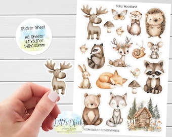 Sticker Sheet - Watercolor Woodland Animal Stickers, Boho Animals, Planner Stickers, Scrapbook Stickers, Journal Stickers, Baby Stickers