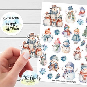 Foglio di adesivi - Adesivi pupazzi di neve, adesivi invernali, adesivi per planner, adesivi per album, adesivi per diario, adesivi per bambini, famiglia di pupazzi di neve