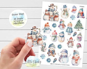 Sticker Sheet - Snowmen Stickers, Winter Stickers, Planner Stickers, Scrapbook Stickers, Journal Stickers, Baby Stickers, Snowman Family