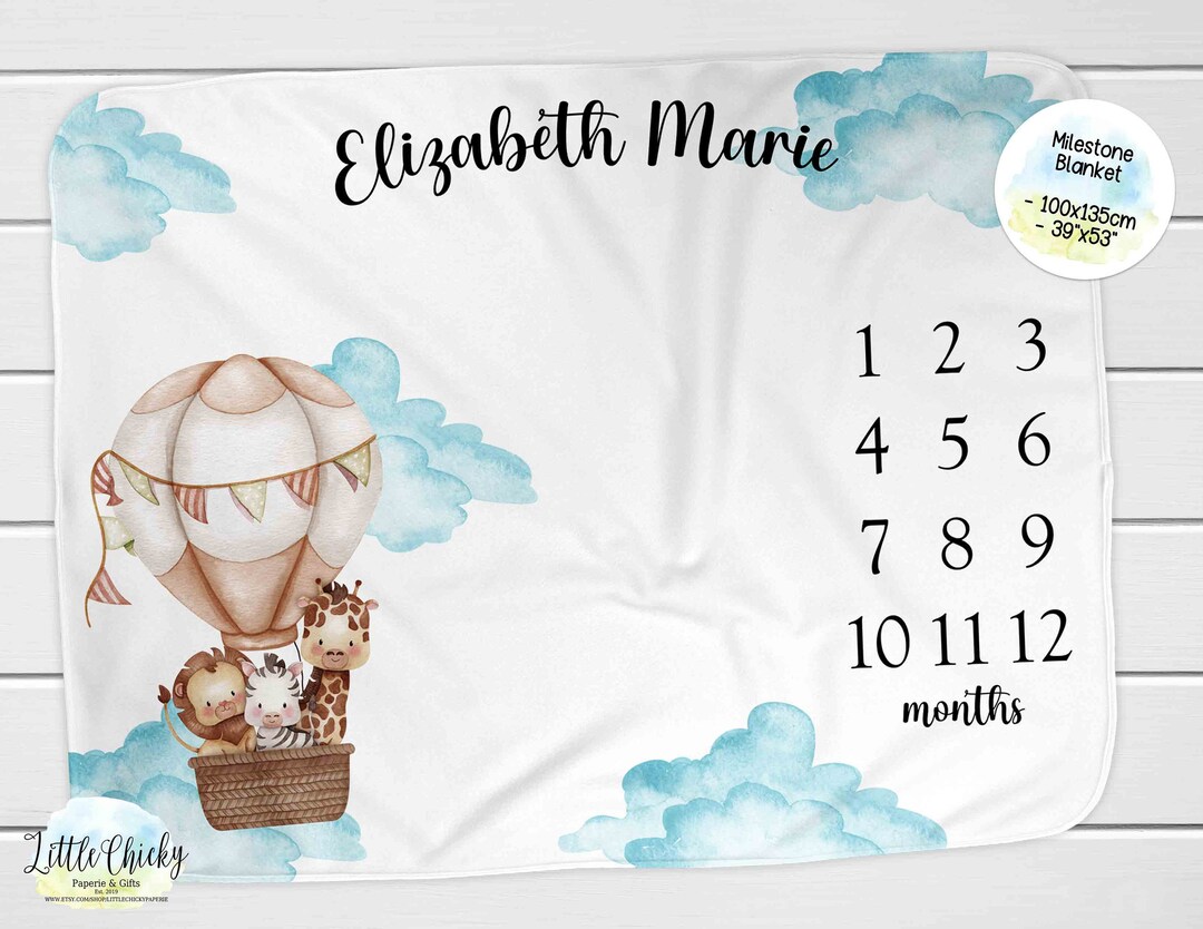 Safari Hot Air Balloon Milestone Blanket, Monthly Photo Blanket ...
