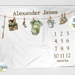 Little fisherman Milestone Blanket, Monthly Photo Blanket, Personalized Milestone Blanket, Milestone Blanket, Baby Shower Gift, Baby Gift