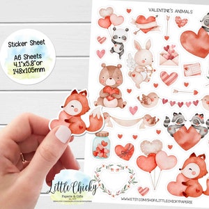 Aufkleber Bogen - Valentinstag Tier Aufkleber, Planer Aufkleber, Scrapbook Aufkleber, Journal Aufkleber, Journal Aufkleber, Baby Aufkleber