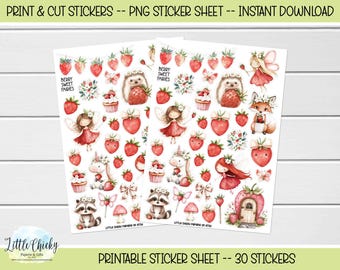 Printable Stickers -  Berry Sweet Fairy Stickers, Print & Cut Stickers, Digital Download, Journal Stickers, Scrapbook Stickers