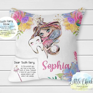 Tooth Fairy Pillow, Brunette Tooth Fairy Pillow, Digital Sublimation Design, Sublimation PNG File, Instant Download, Cute Tooth Fairy Pillow