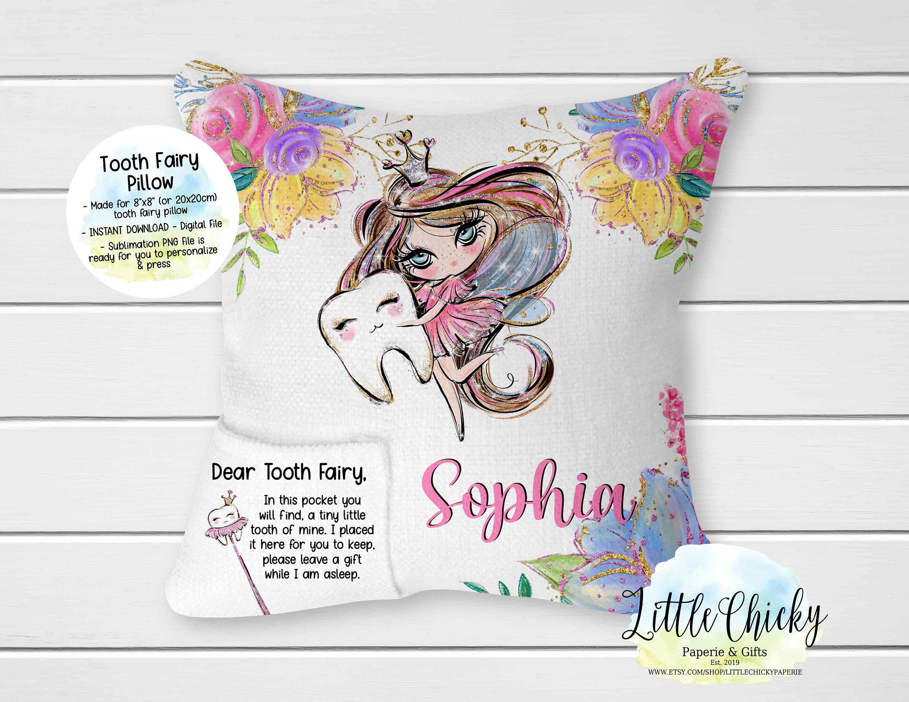 Tooth Fairy Pillow, Brunette Tooth Fairy Pillow, Digital