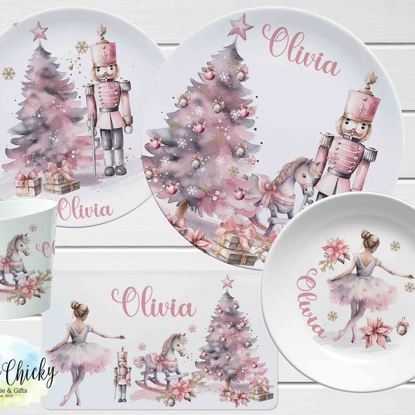 Pink Nutcracker Ballet Plate, Cup, Bowl, Melamine Plate Set, Christmas Gift, Ballet, Christmas Nutcracker, Birthday Gift, First Birthday