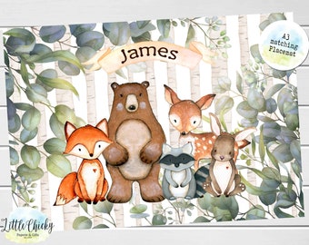 Personalized Children's Placemat, Woodland Animals Personalized Placemat, Toddler Gift, Personalized Gift, Girl Gift, Boy Gift